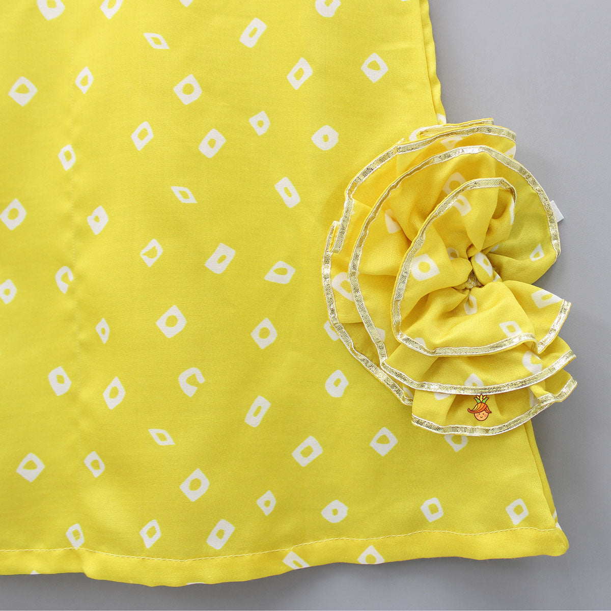 Pre Order: Flowers Adorned Bandhani Printed Yellow Dress