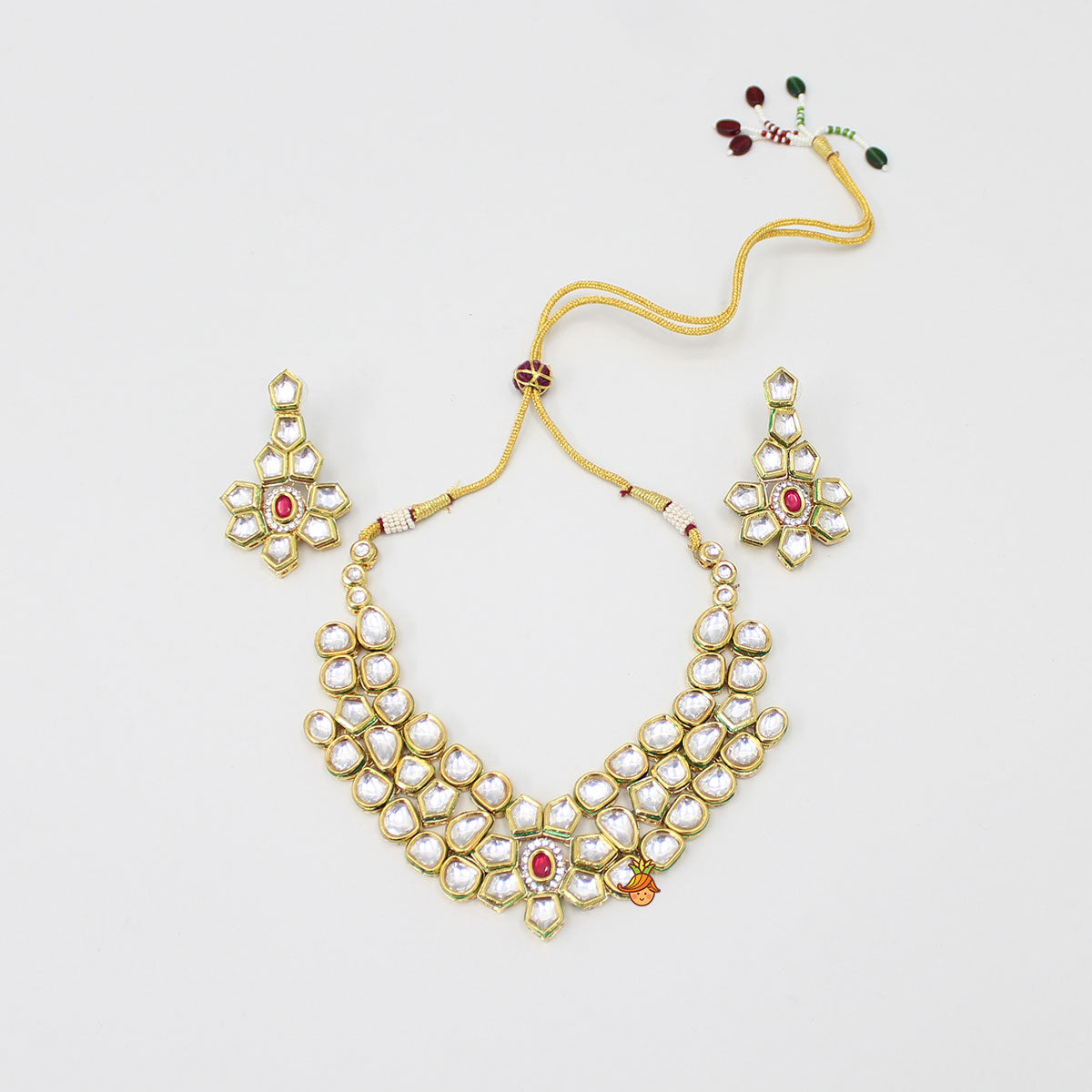 Elegant Pink And White Stone Studded Necklace With Earrings And Maang Tikka