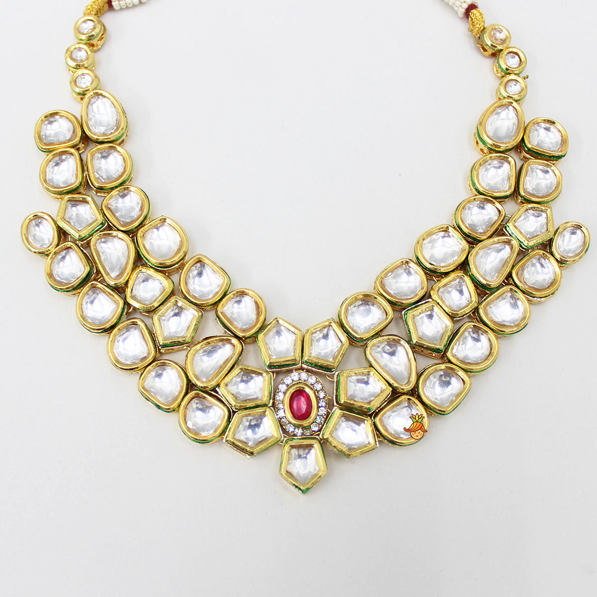 Elegant Pink And White Stone Studded Necklace With Earrings And Maang Tikka