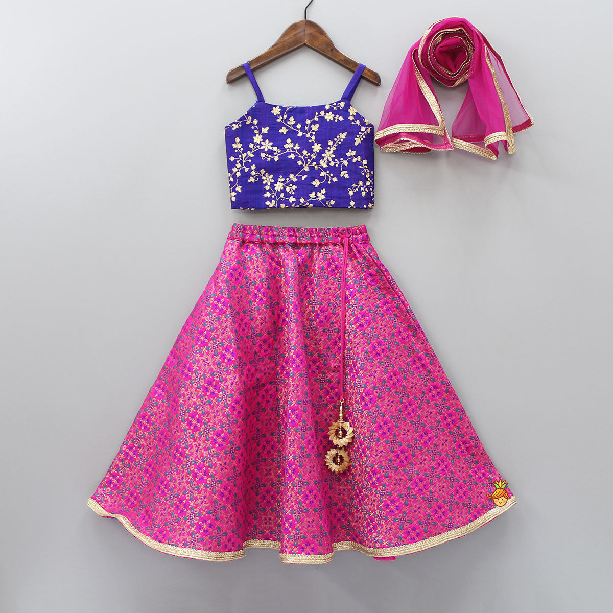 Zari Sequins Embroidered Top And Hot Pink Brocade Lehenga With Dupatta