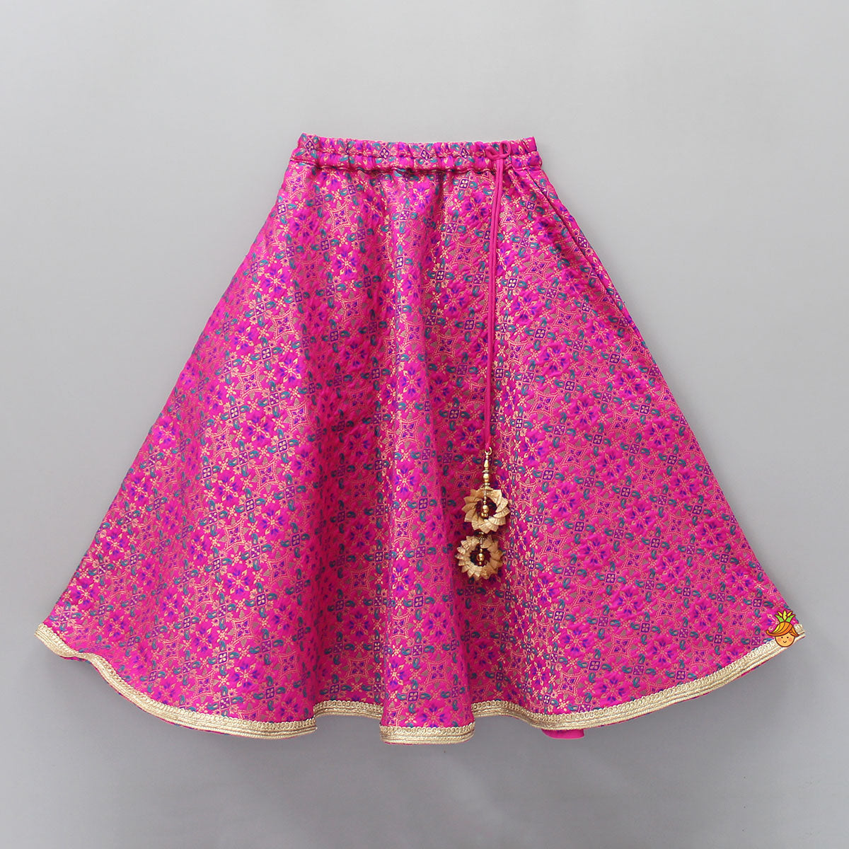 Zari Sequins Embroidered Top And Hot Pink Brocade Lehenga With Dupatta