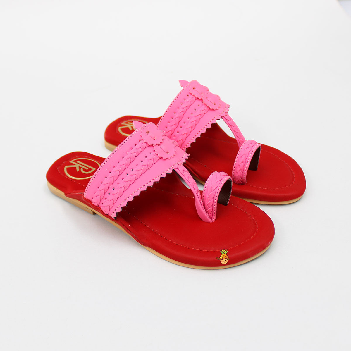 Pink And Red Tone Kolhapuri Flats