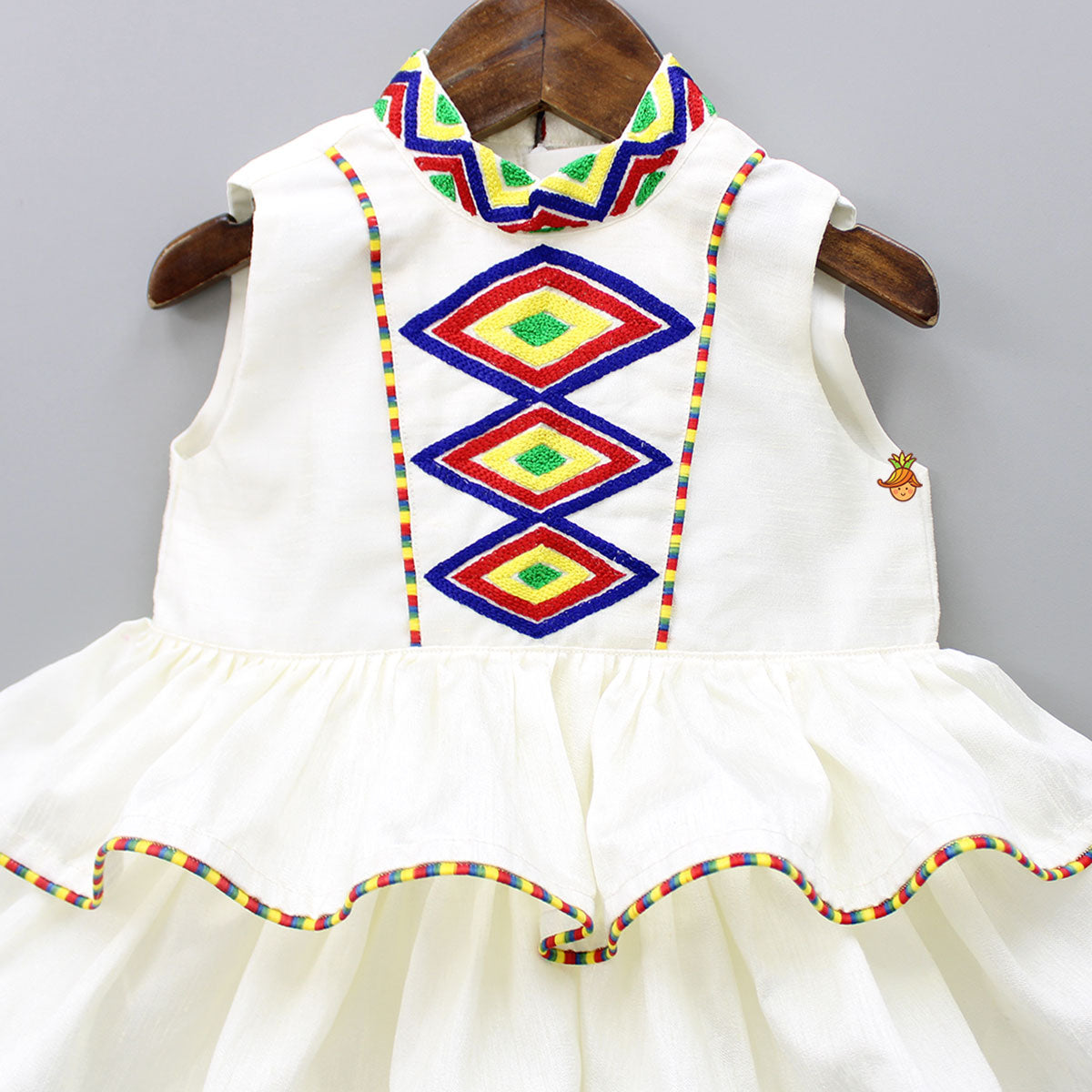 Pre Order: Multicolour Thread Embroidered Ruffle Frilly Dress