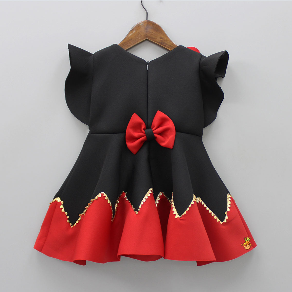 Pre Order: Pearly Flower Embellished Black Fancy Dress With Sling Bag