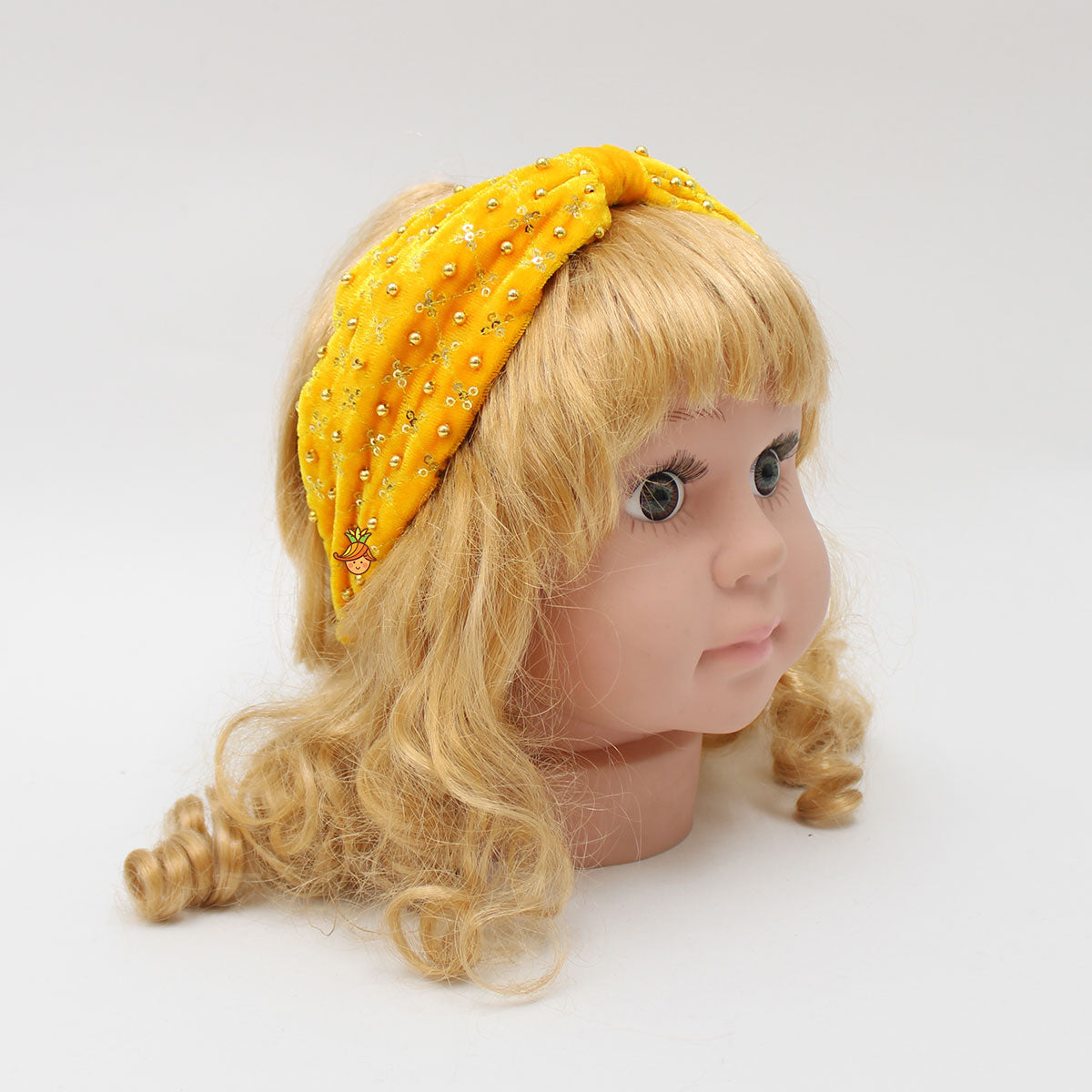 Pearls And Sequins Checks Embroidered Yellow Hair Band