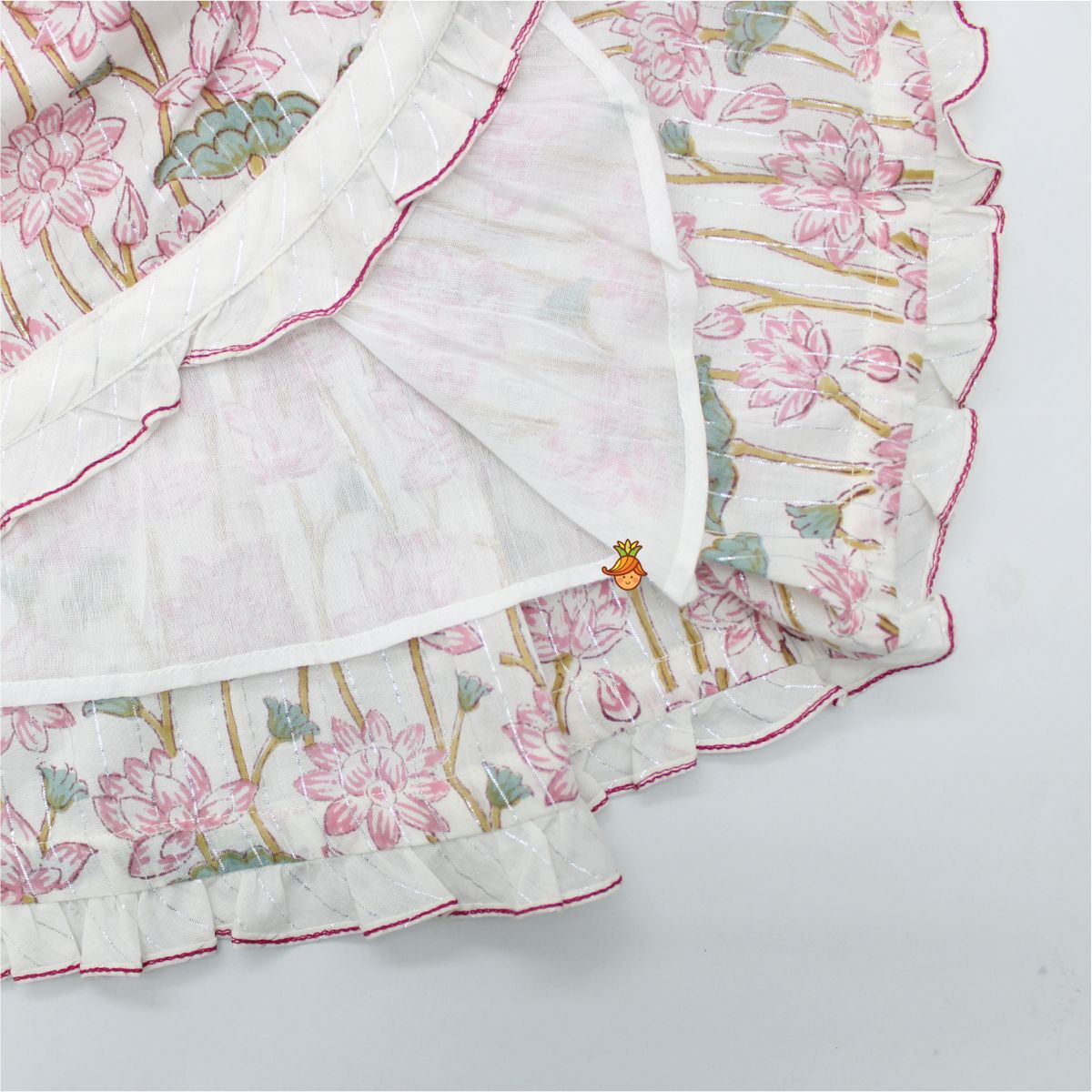 Pre Order: Hand Block Floral Printed Tie Up Pink Angarkha Dress