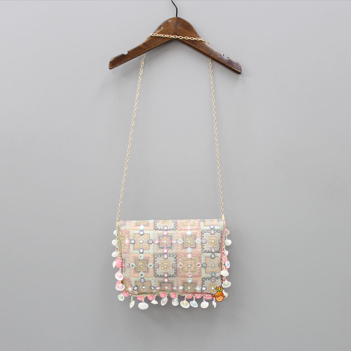 Pom Pom Detailed Multicolour Sling Bag