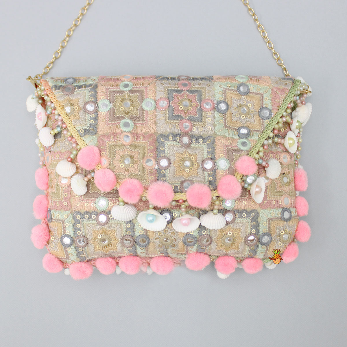 Pom Pom Detailed Multicolour Sling Bag