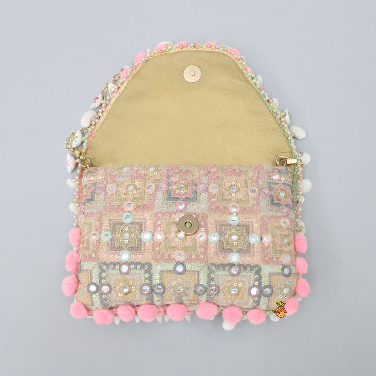 Pom Pom Detailed Multicolour Sling Bag