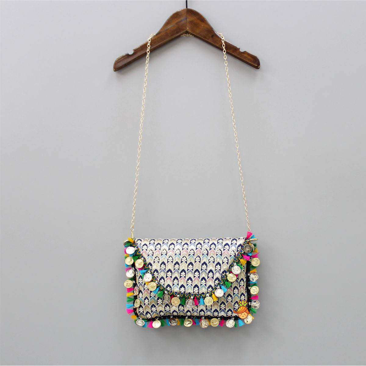 Fringes And Coin Tassels Enhanced Sling Bag