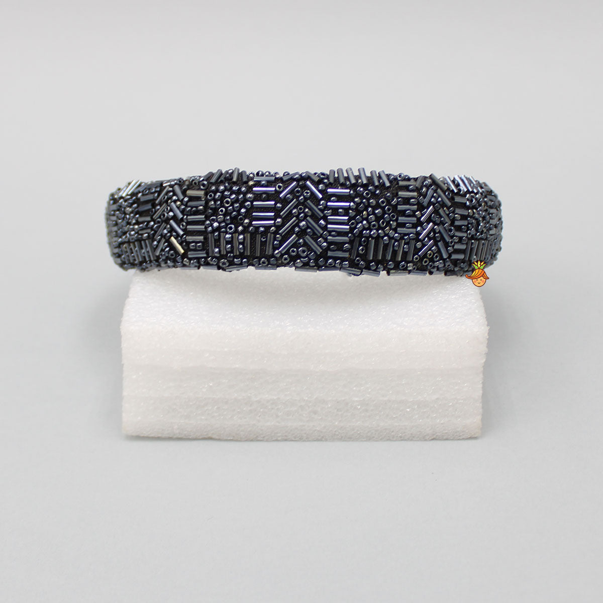 Intricate Long Beads Embroidered Navy Blue Hair Band