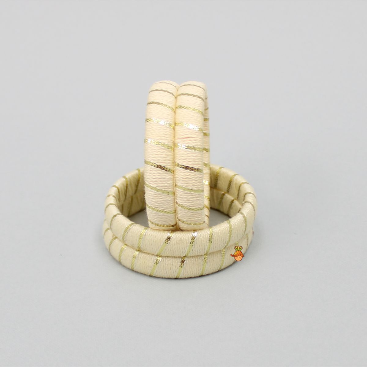 Pale Yellow Thread And Gota Lace Work Bangle - Set Of 4