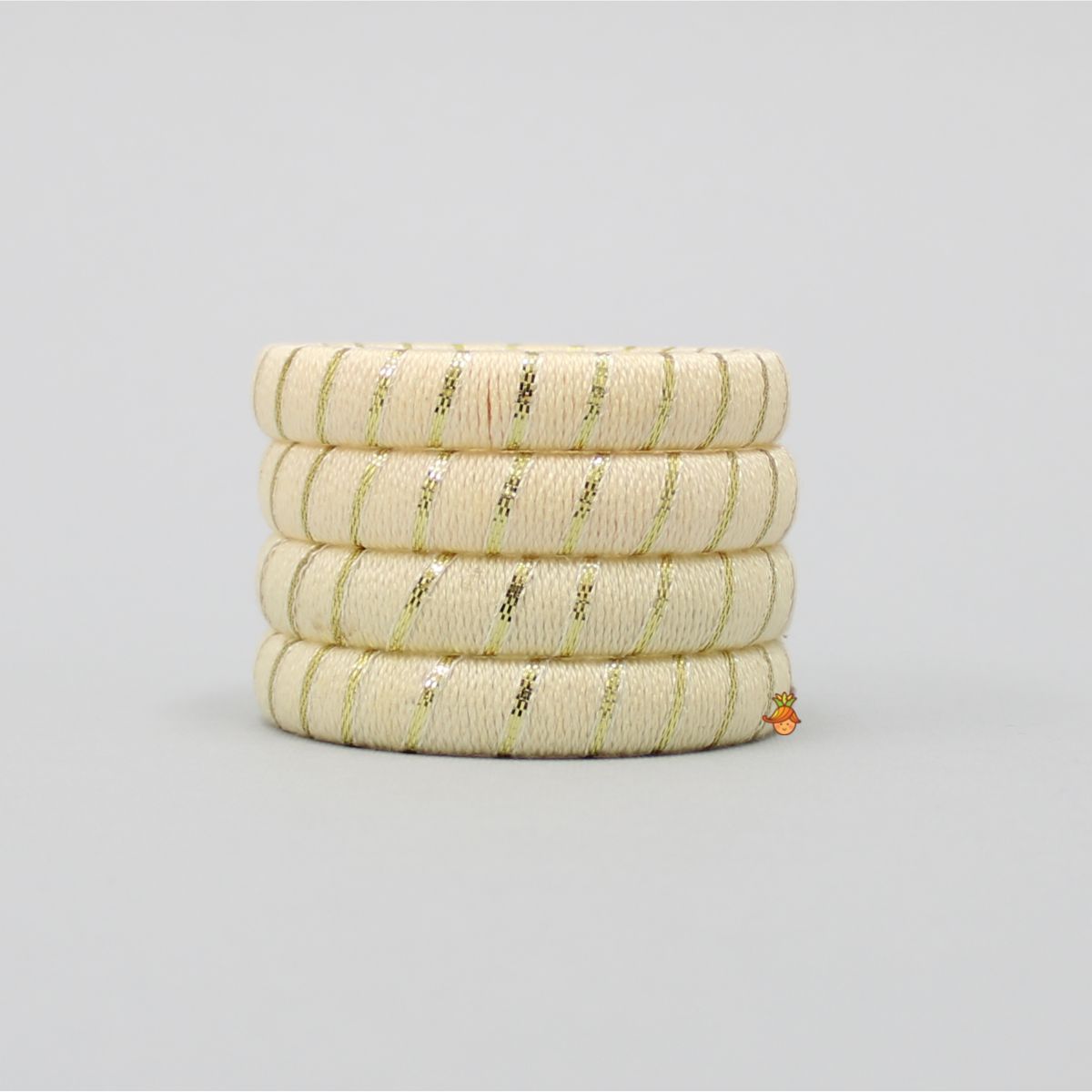 Pale Yellow Thread And Gota Lace Work Bangle - Set Of 4