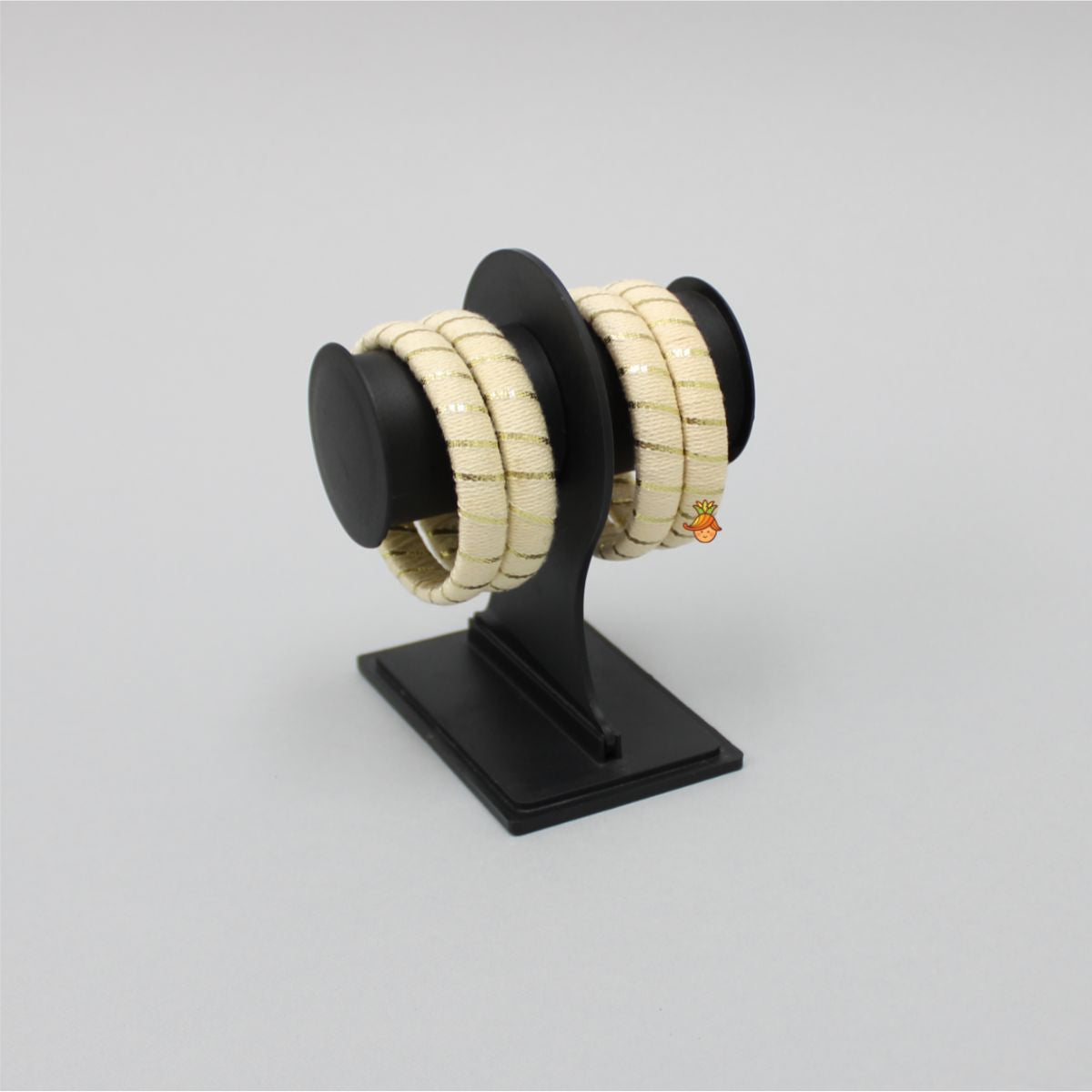 Pale Yellow Thread And Gota Lace Work Bangle - Set Of 4