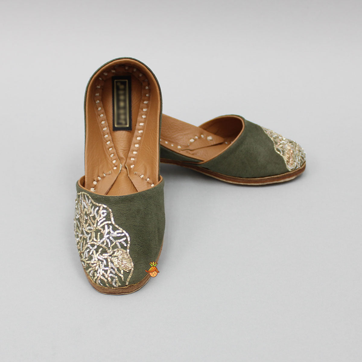 Olive Green Zardozi Pita Work Jutti