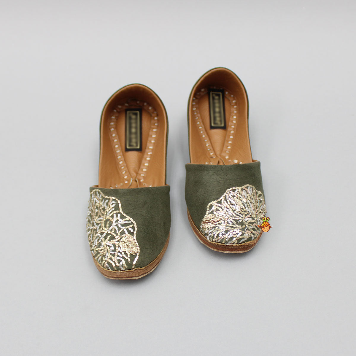 Olive Green Zardozi Pita Work Jutti