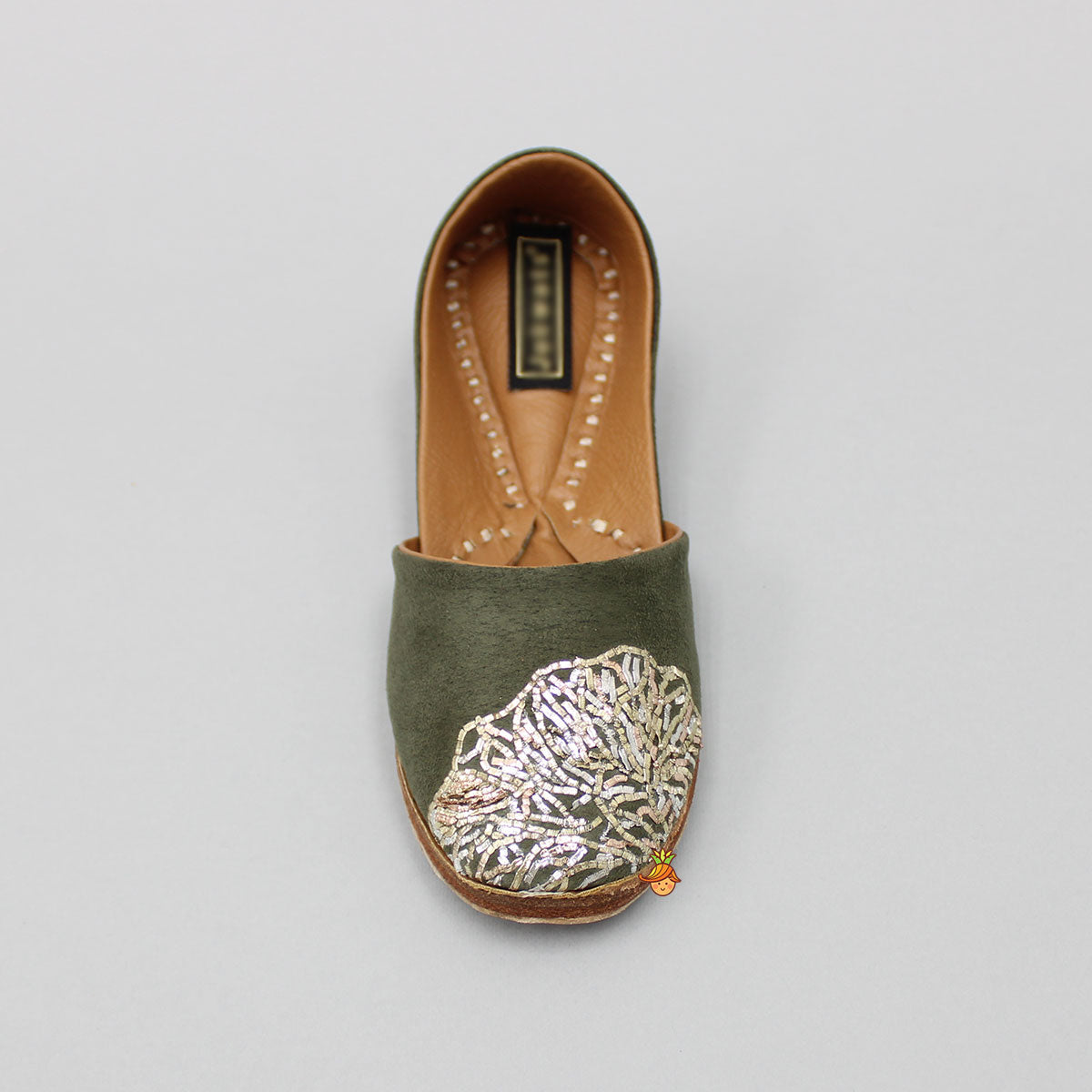 Olive Green Zardozi Pita Work Jutti