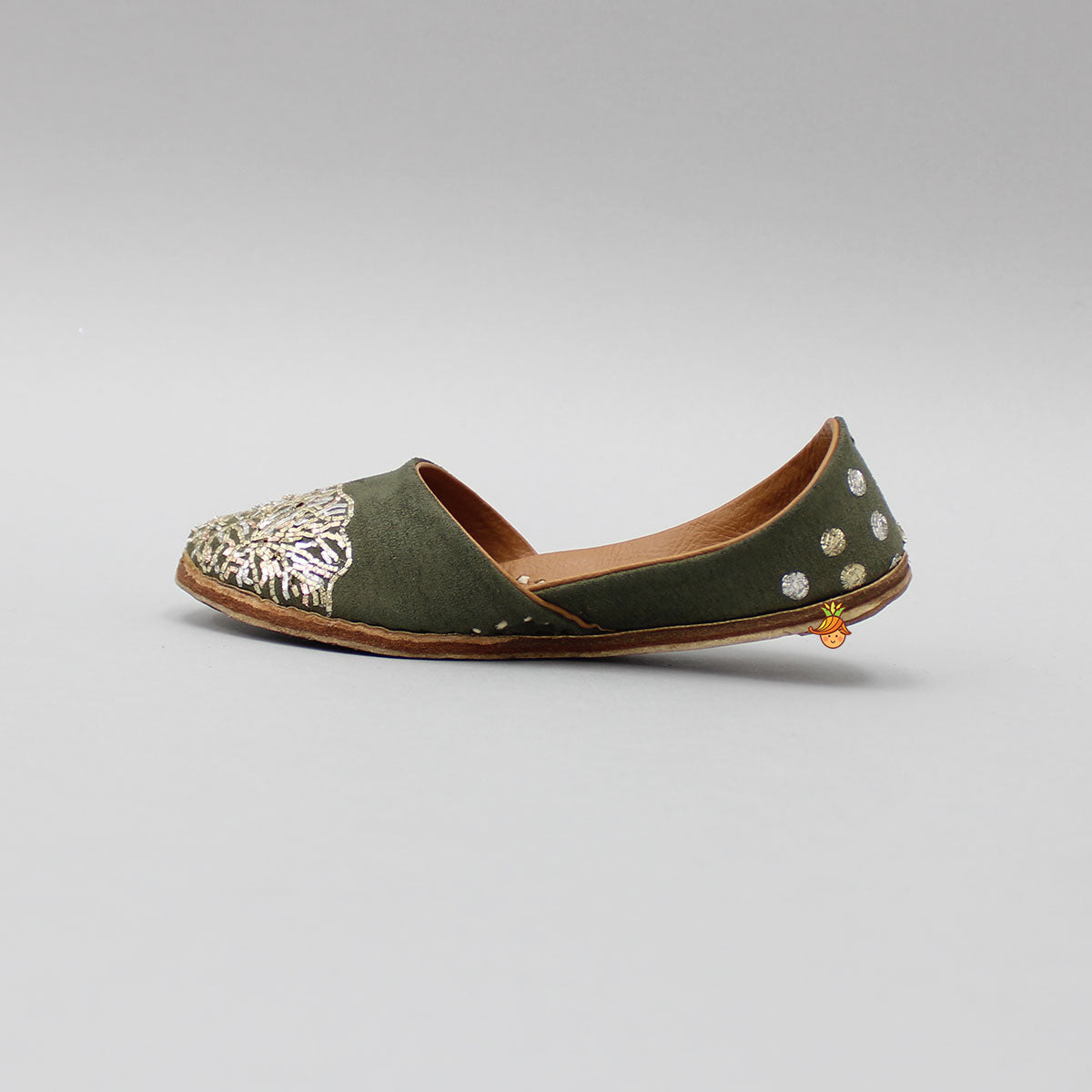 Olive Green Zardozi Pita Work Jutti