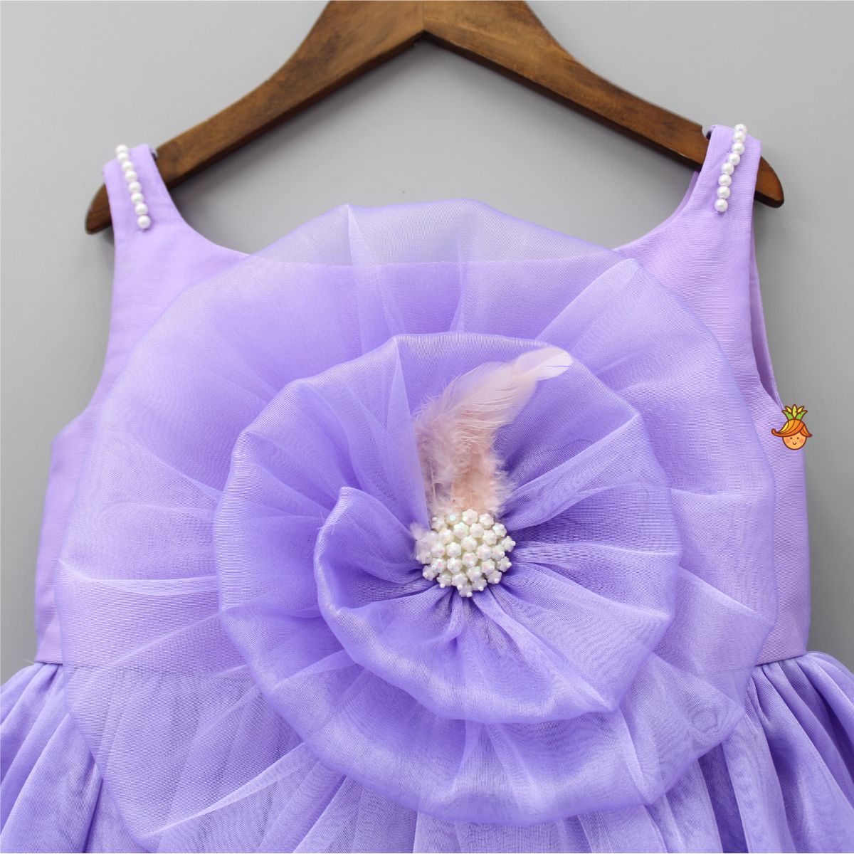 Organza Flower Embellished Yoke Lavender Dress