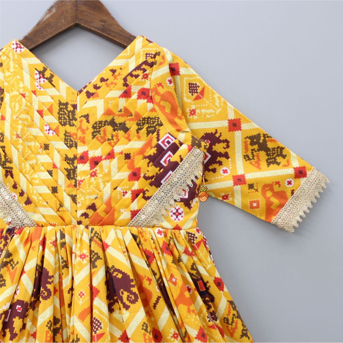 Pre Order: Patola Printed Mustard Yellow Ethnic Long Kurti