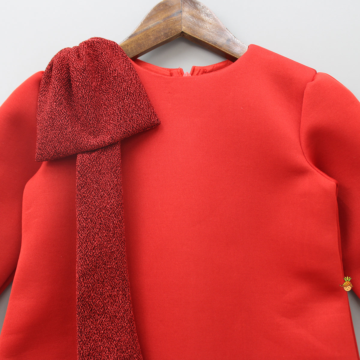 Pre Order: Shimmery Bow Enhanced Red Neoprene Fancy Dress