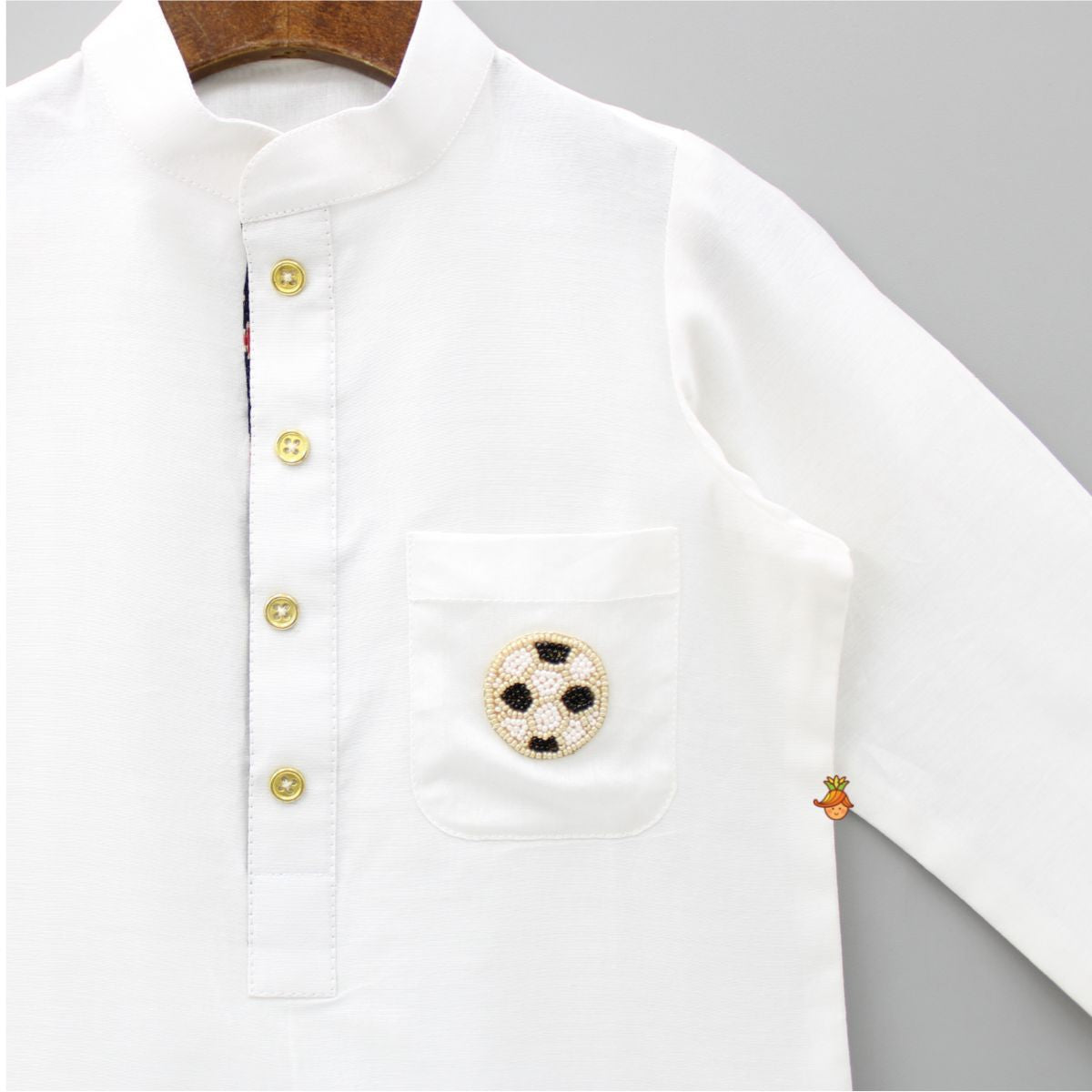 Pre Order: Football Embroidered Patch Pocket Detail White Kurta