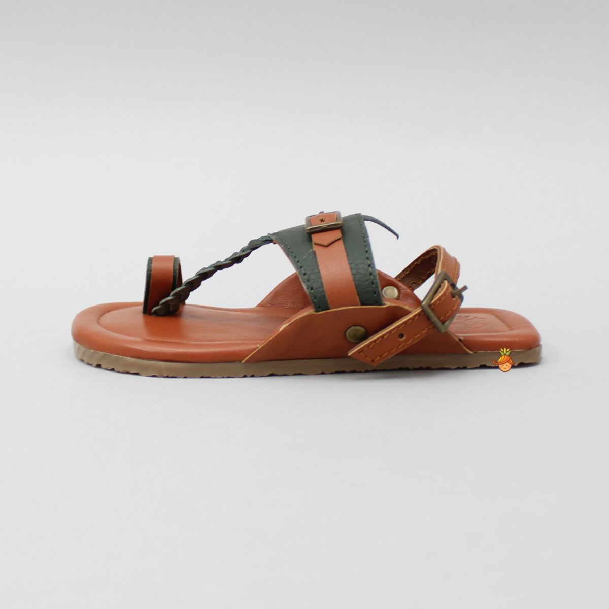 Orange Rust Buckled Kolhapuri Flats