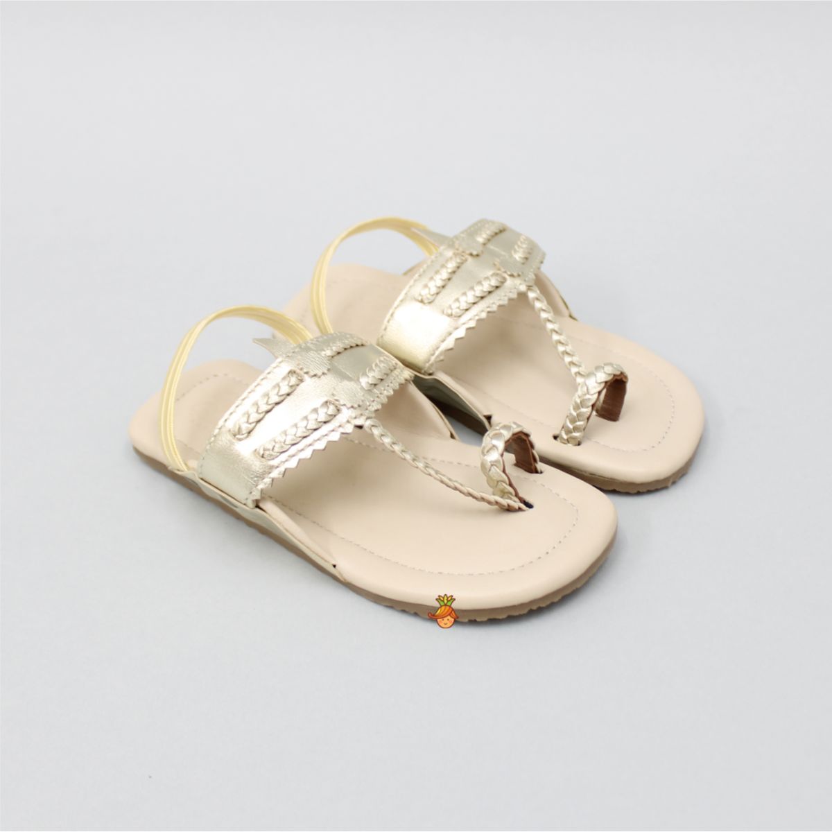 Leather Beige Braided Kolhapuri Flats