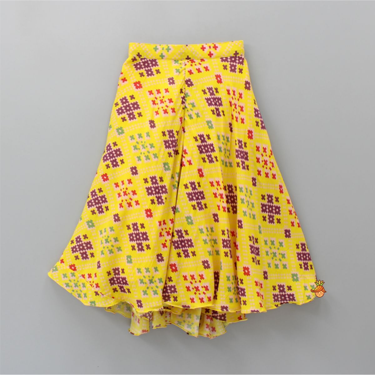 Pre Order: Stylish Patola Printed Yellow Cape Top And Asymmetric Palazzo