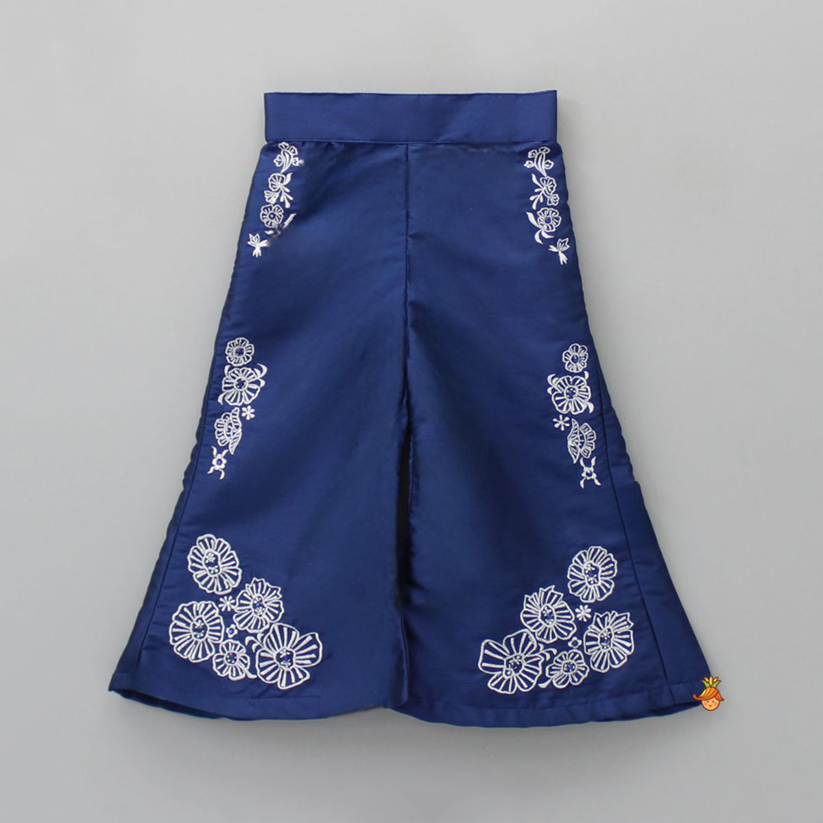 Pre Order: Stylish Pleated Blue Top And Embroidered Palazzo With Detachable Belt