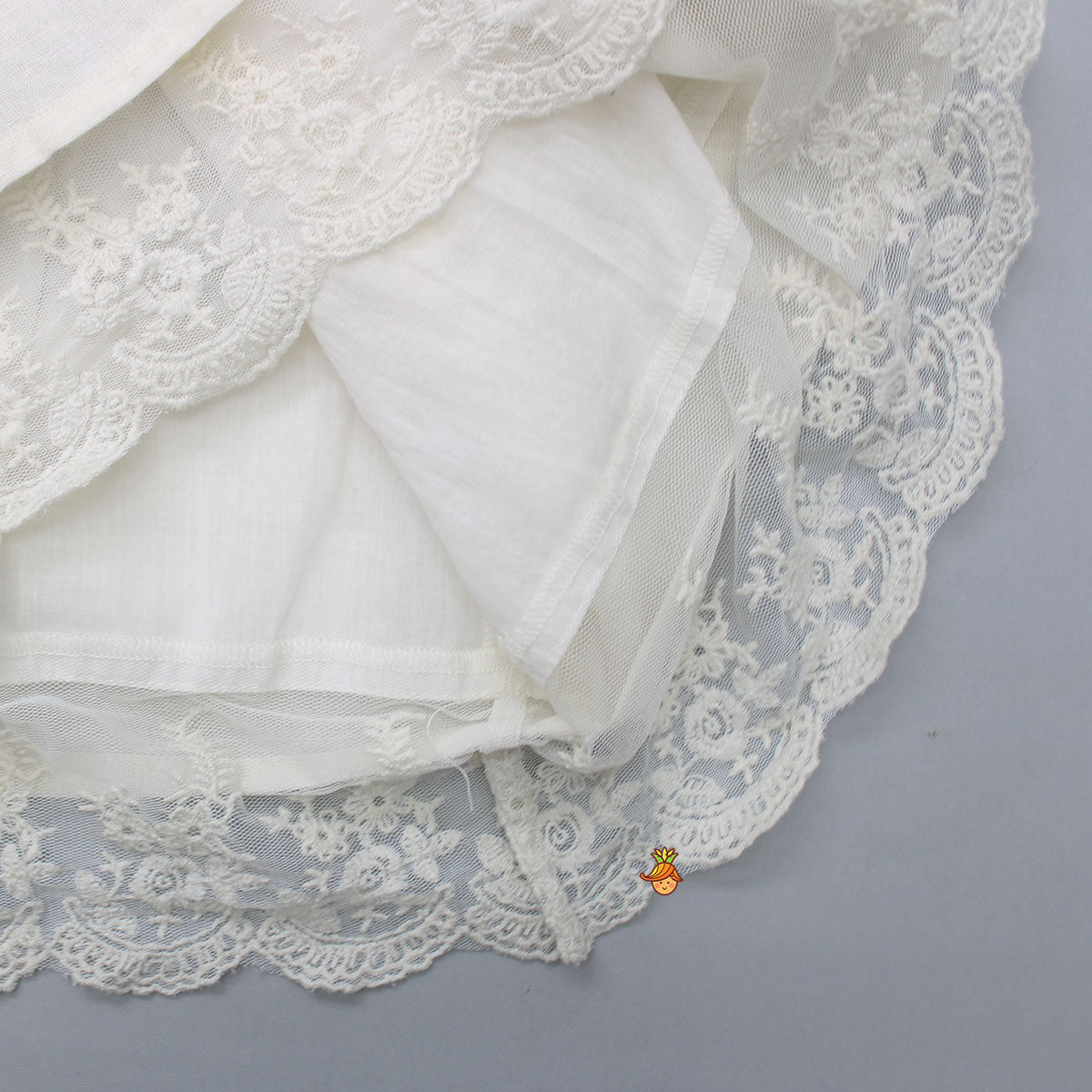 Lace Detail Off White Cotton Linen Dress