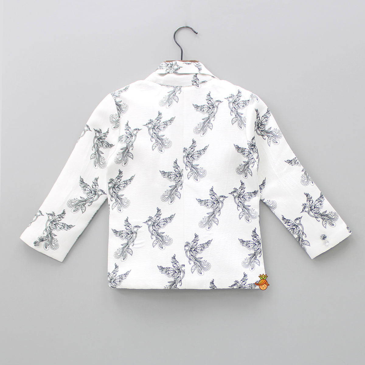 Pre Order: Dual Pocket Detail White And Black Bird Printed Blazer