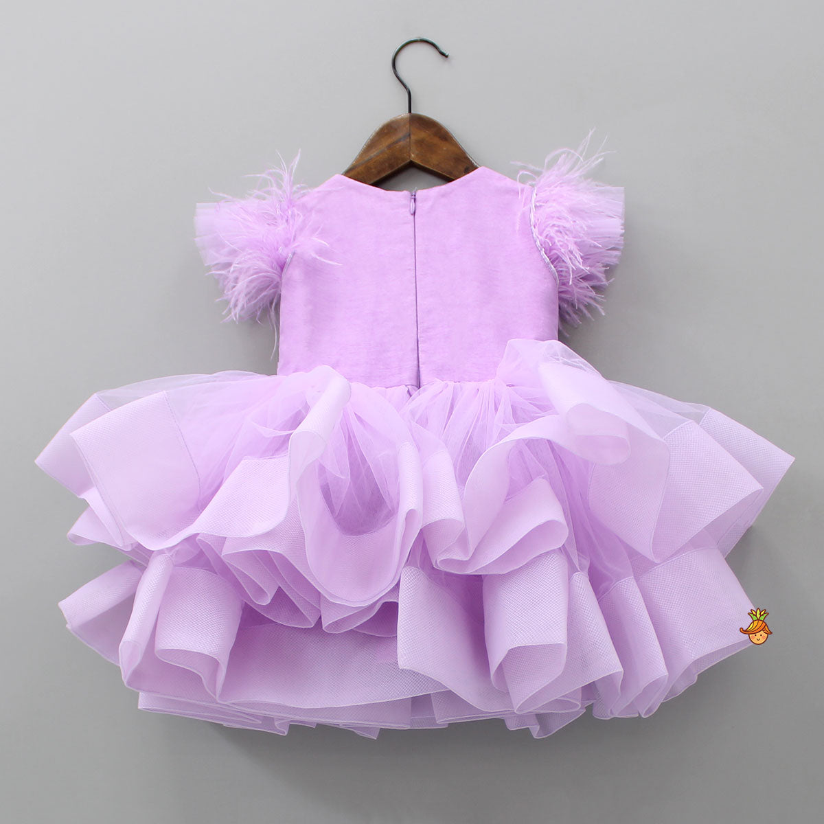 Pre Order: Lovely Butterfly Purple Net Ruffled Dress With Matching Hair Clip