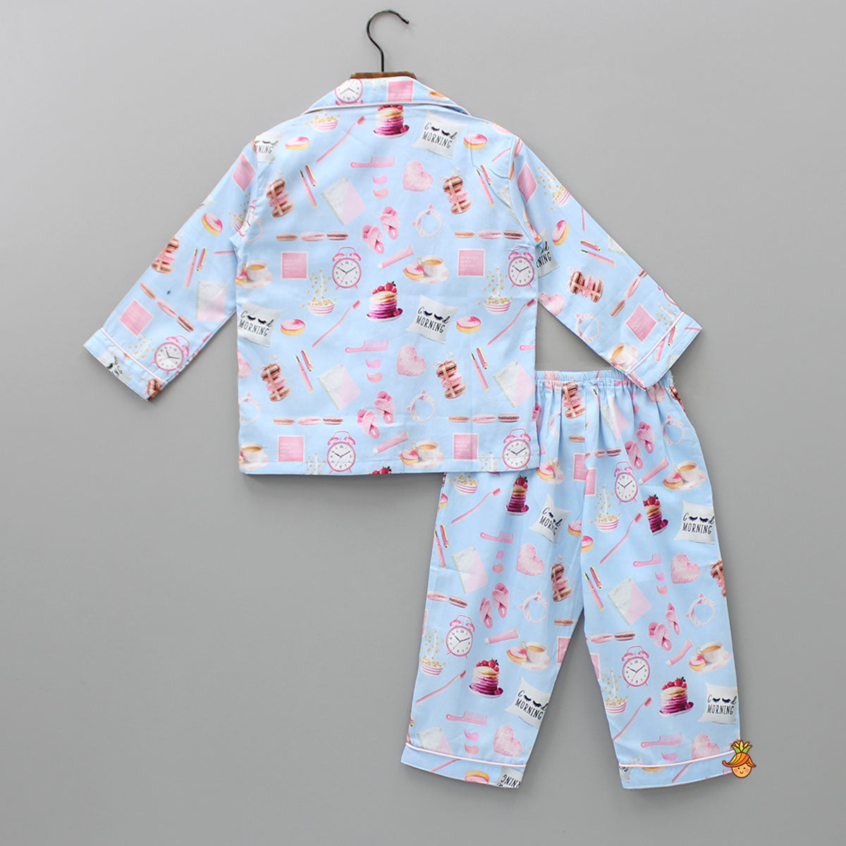 Pre Order: Morning Theme Printed Pure Cotton Blue Sleepwear