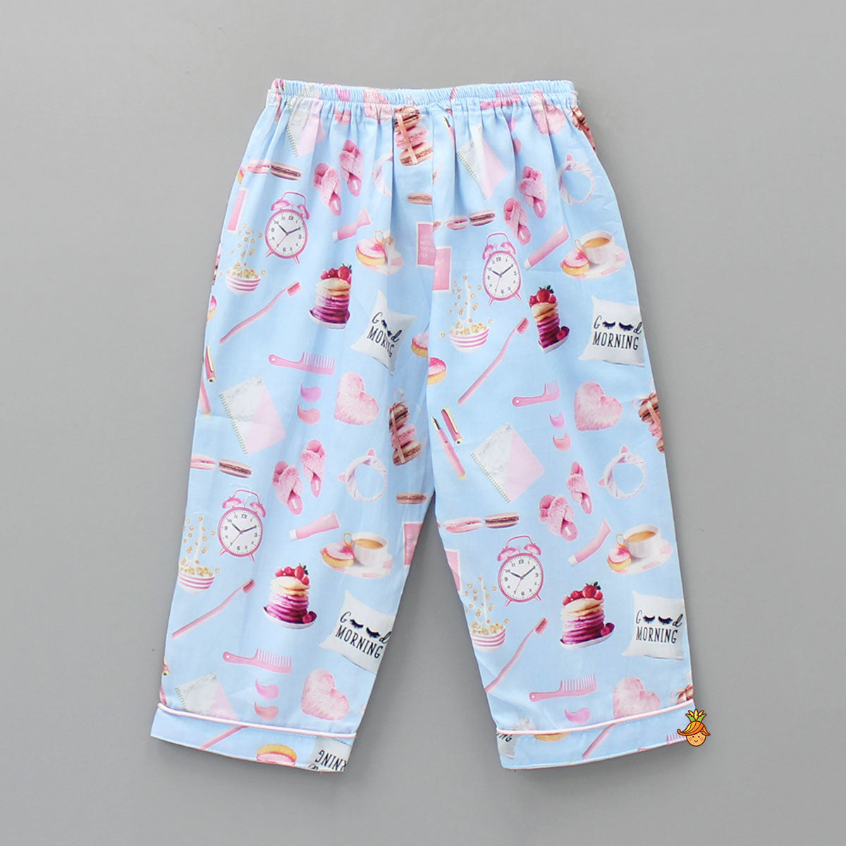 Pre Order: Morning Theme Printed Pure Cotton Blue Sleepwear