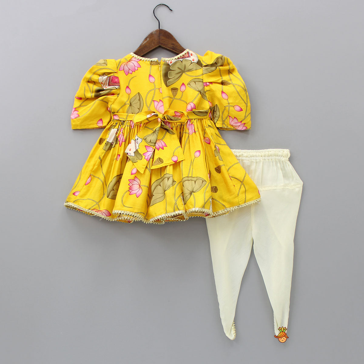 Pre Order: Printed Puffed Sleeves Yellow Peplum Top With Tulip Pant