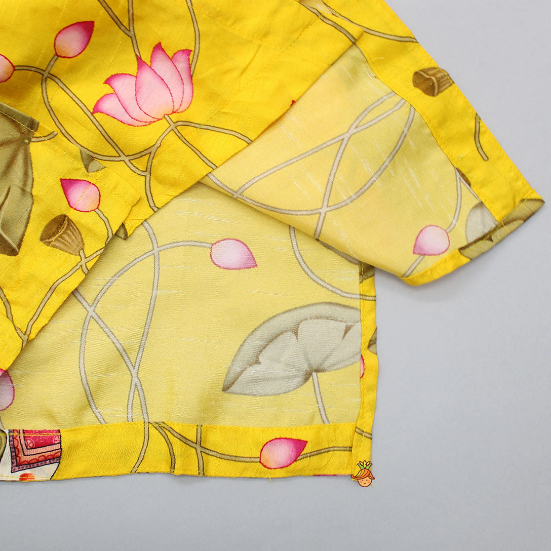 Pre Order: Cow And Lotus Printed Stylish Yellow Kurta With Pyjama