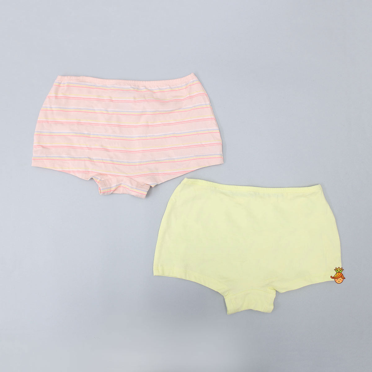 Unicorn Printed Yellow And Peach Striped Boyshort Panties - Set of 2