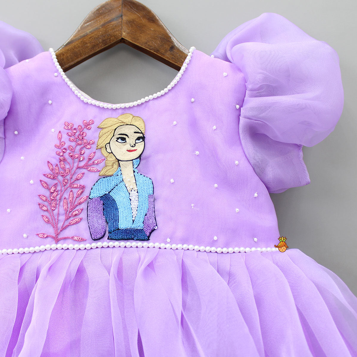Pre Order: Leaves And Doll Embroidered Flared Lavender Dress