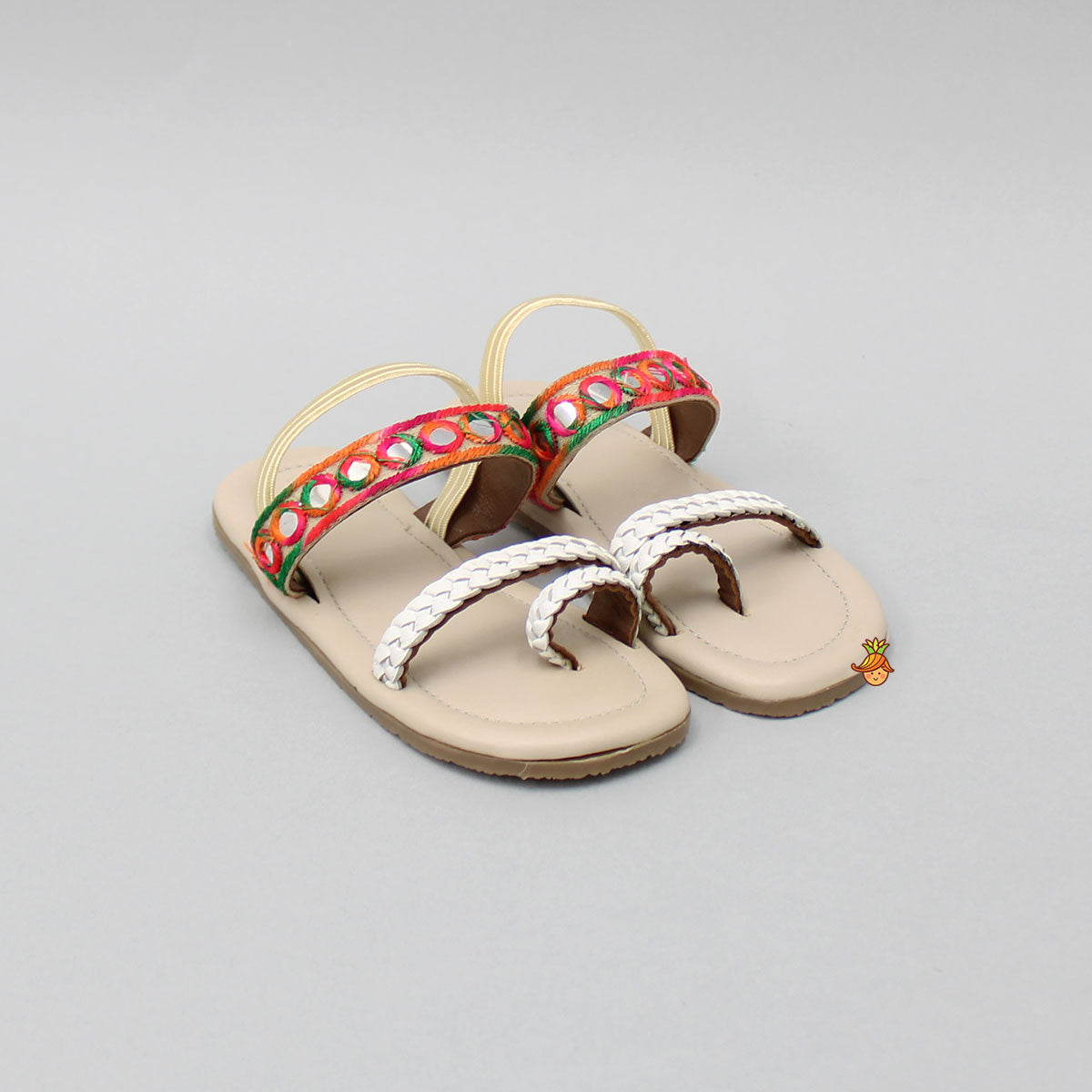 Pre Order: Faux Mirror Work Braided Kolhapuri Flats