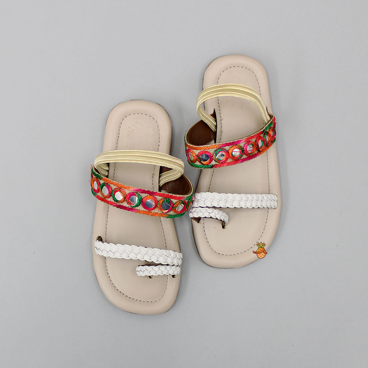 Pre Order: Faux Mirror Work Braided Kolhapuri Flats