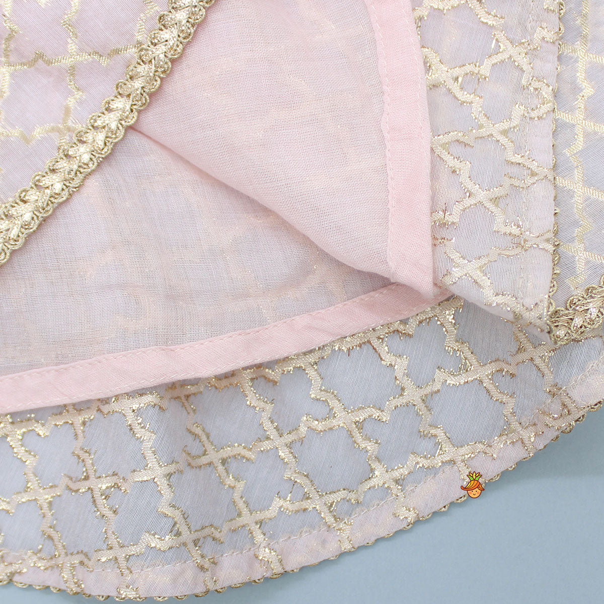 Pre Order: Embroidered Gota Lace Detailing Pink Top And Lehenga