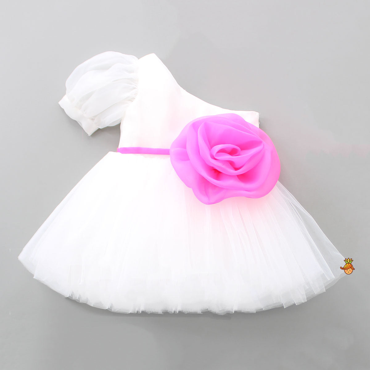 Pre Order: One Shoulder Swirled Flower Enhanced Flared White Dress