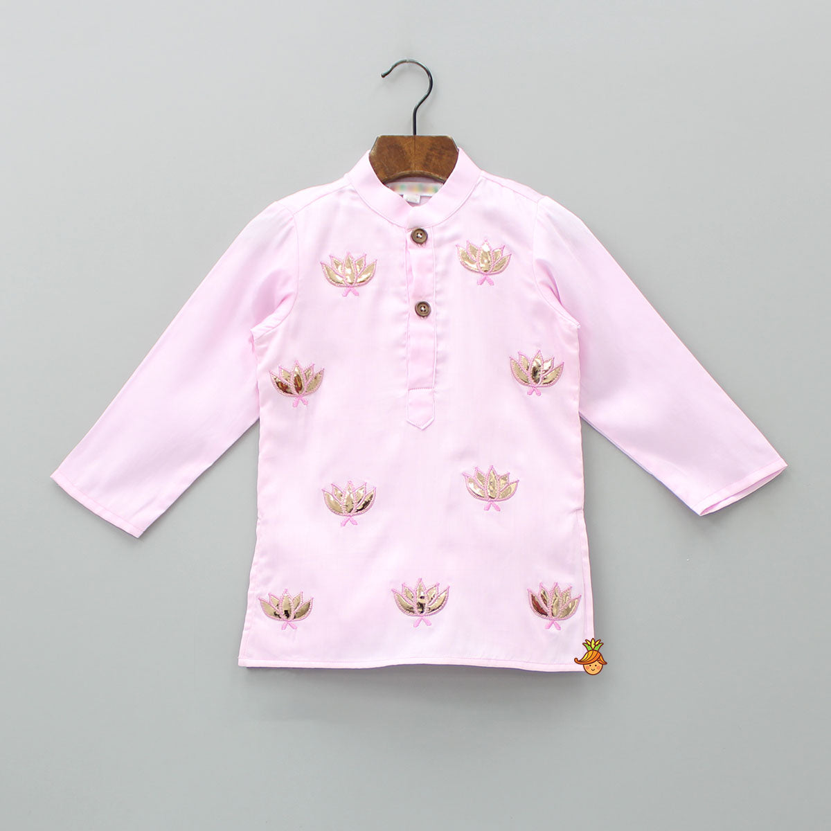 Lotus Patch Embroidered Pink Kurta And Dhoti