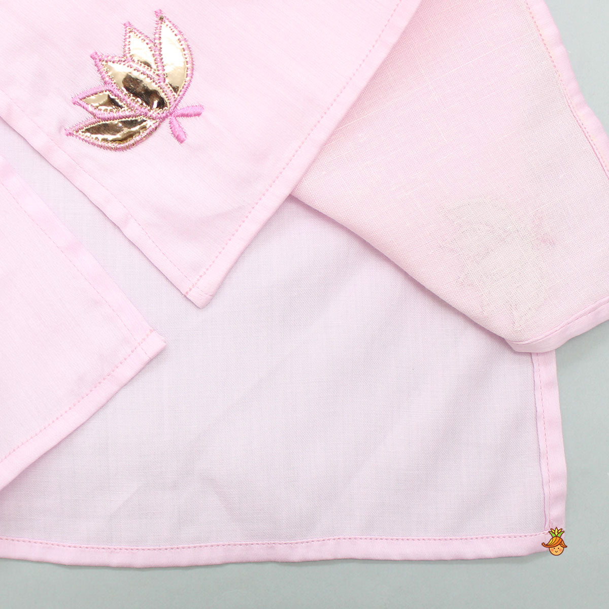 Lotus Patch Embroidered Pink Kurta And Dhoti