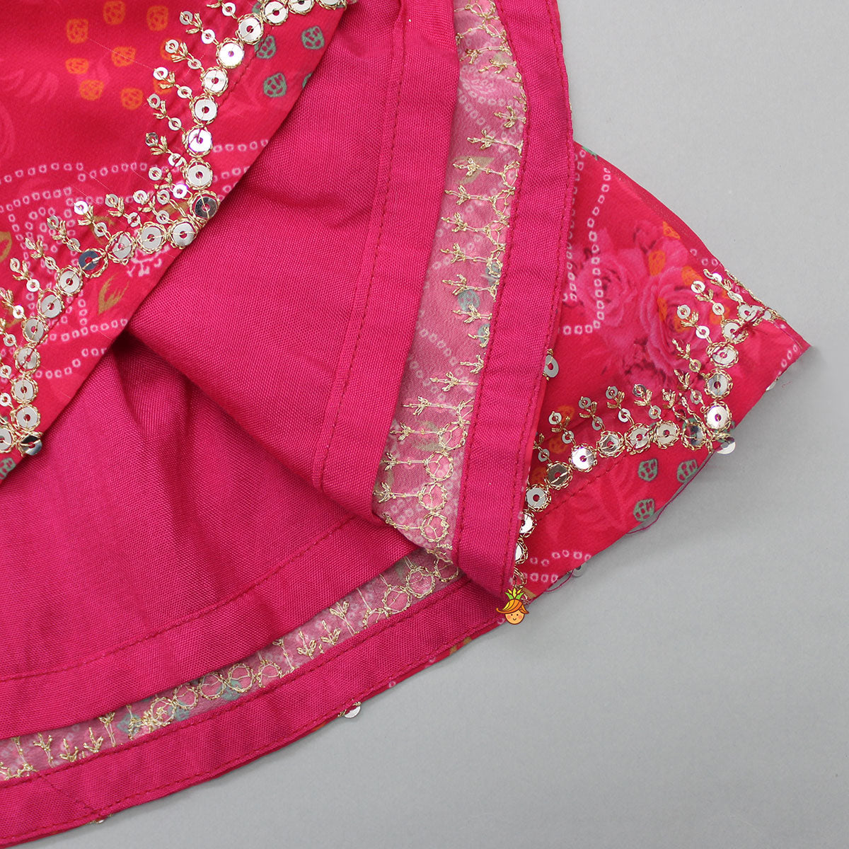 Pre Order: Bandhani Printed Sequins Embroidered Top And Sharara With Dupatta