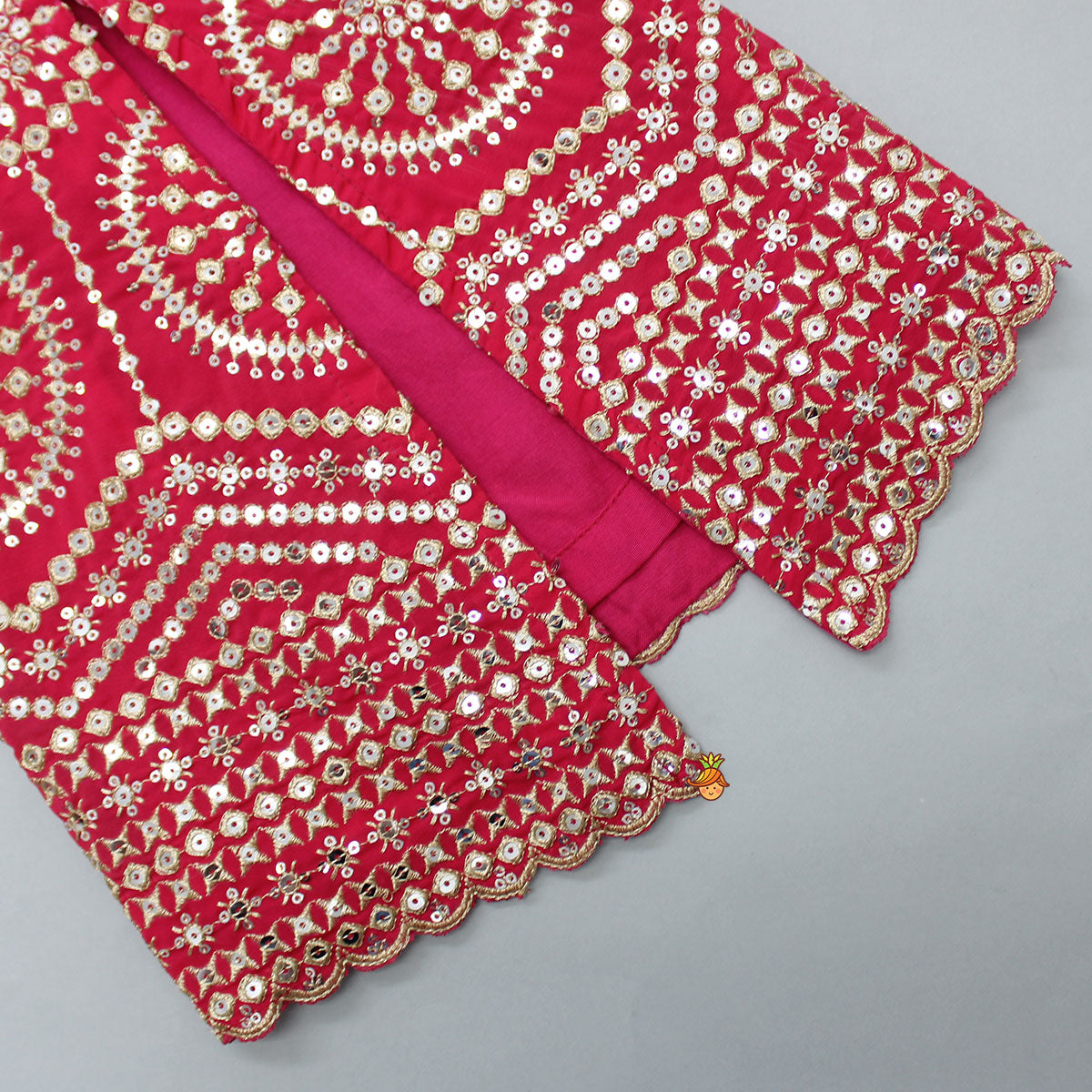 Pre Order: Bandhani Printed Sequins Embroidered Top And Sharara With Dupatta