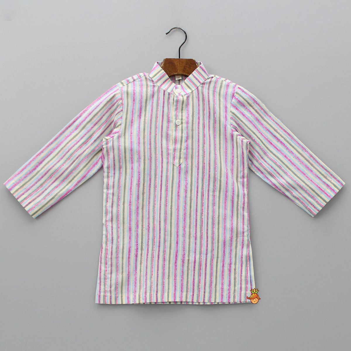 Striped Multicolour Kurta With Front Open Pocket Detail Printed Jacket And Pyjama