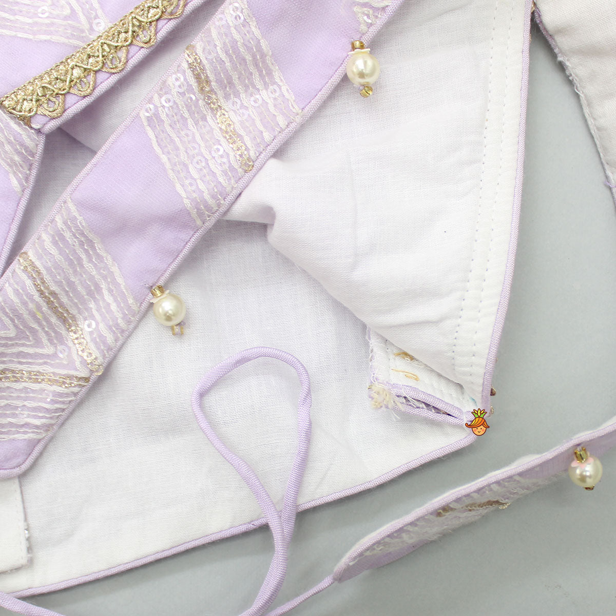 Pre Order: Sequins Embellished Lilac Top And Lehenga With Dupatta And Potli Bag