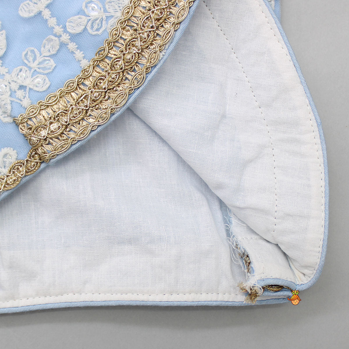 Pre Order: Sequins Embellished Blue Top And Lehenga With Dupatta And Potli Bag